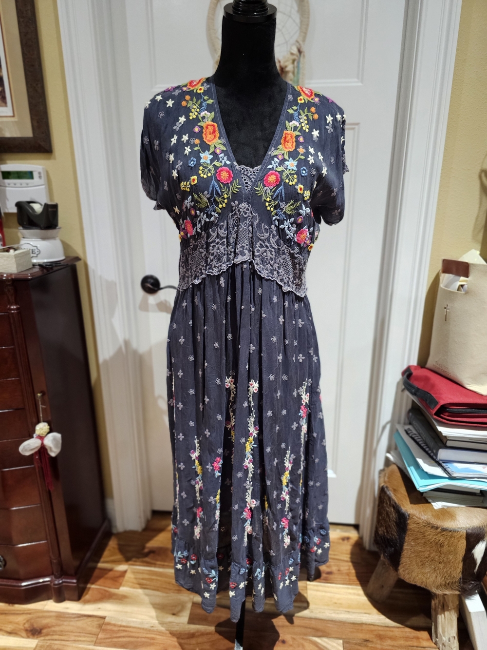Johnny Was 'SABINE' Maxi Dress with Multi-Color Floral Embroidery, NWT - Picture 1 of 9